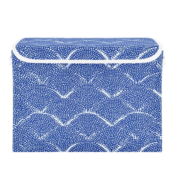 Storage Box With Lid 16.5x12.6x11.8In Lidded Home Storage Bins Foldable Stacked Household Storage Box Azure Chevron Zigzag Lines