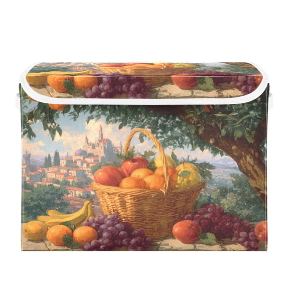 Storage Box With Lid 16.5x12.6x11.8In Lidded Home Storage Bins Foldable Stacked Household Storage Box Basket Of Oranges