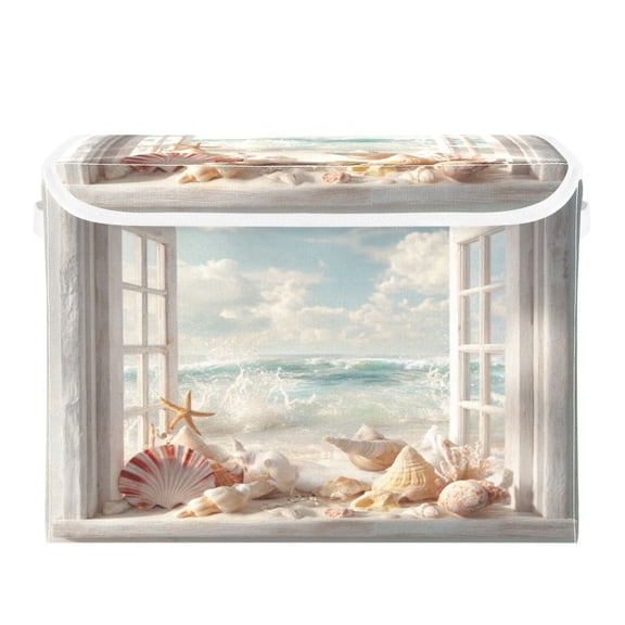 Storage Box With Lid 16.5x12.6x11.8In Lidded Home Storage Bins Foldable Stacked Household Storage Box Beach Open Window View