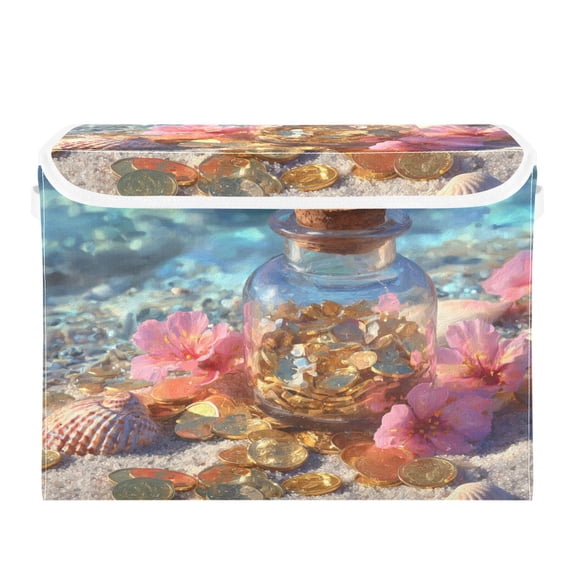 Storage Box With Lid 16.5x12.6x11.8In Lidded Home Storage Bins Foldable Stacked Household Storage Box Beautiful Beach