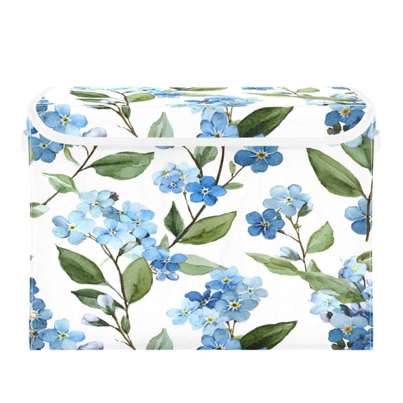 Storage Box With Lid 16.5x12.6x11.8In Lidded Home Storage Bins Foldable Stacked Household Storage Box Beautiful Blue Flowers Cute