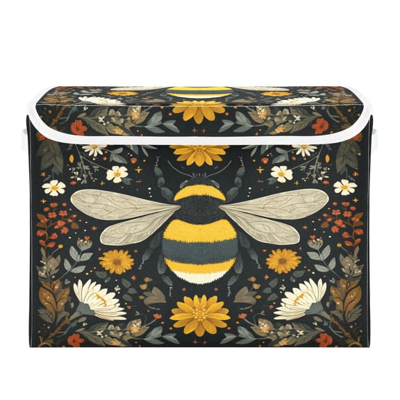 Storage Box With Lid 16.5x12.6x11.8In Lidded Home Storage Bins Foldable Stacked Household Storage Box Beautiful Bumblebee Illustration