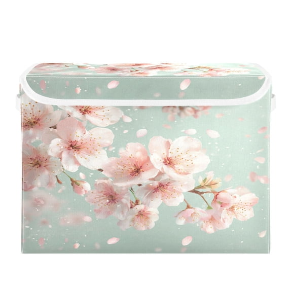 Storage Box With Lid 16.5x12.6x11.8In Lidded Home Storage Bins Foldable Stacked Household Storage Box Beautiful Cherry Blossoms