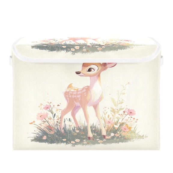 Storage Box With Lid 16.5x12.6x11.8In Lidded Home Storage Bins Foldable Stacked Household Storage Box Beautiful Cute Little Deer