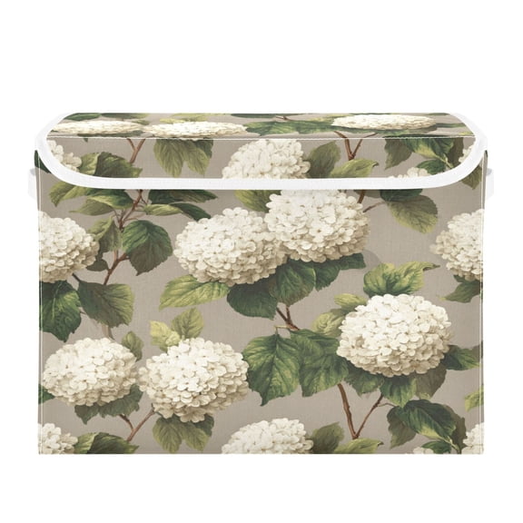 Storage Box With Lid 16.5x12.6x11.8In Lidded Home Storage Bins Foldable Stacked Household Storage Box Beautiful Cute White Flowers