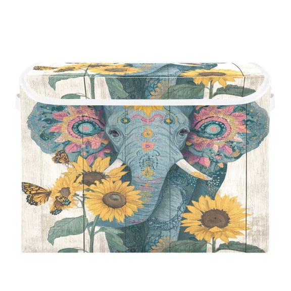 Storage Box With Lid 16.5x12.6x11.8In Lidded Home Storage Bins Foldable Stacked Household Storage Box Beautiful Elephant Pattern