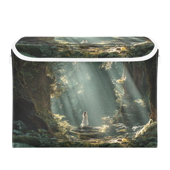 Storage Box With Lid 16.5x12.6x11.8In Lidded Home Storage Bins Foldable Stacked Household Storage Box Beautiful Fairy Standing Ancient