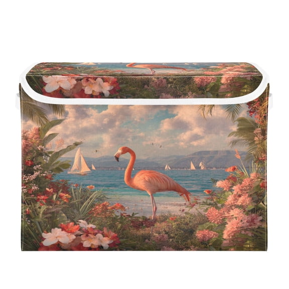 Storage Box With Lid 16.5x12.6x11.8In Lidded Home Storage Bins Foldable Stacked Household Storage Box Beautiful Flamingo Standing