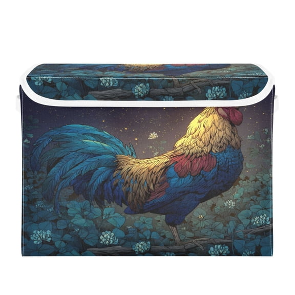 Storage Box With Lid 16.5x12.6x11.8In Lidded Home Storage Bins Foldable Stacked Household Storage Box Beautiful Golden Rooster