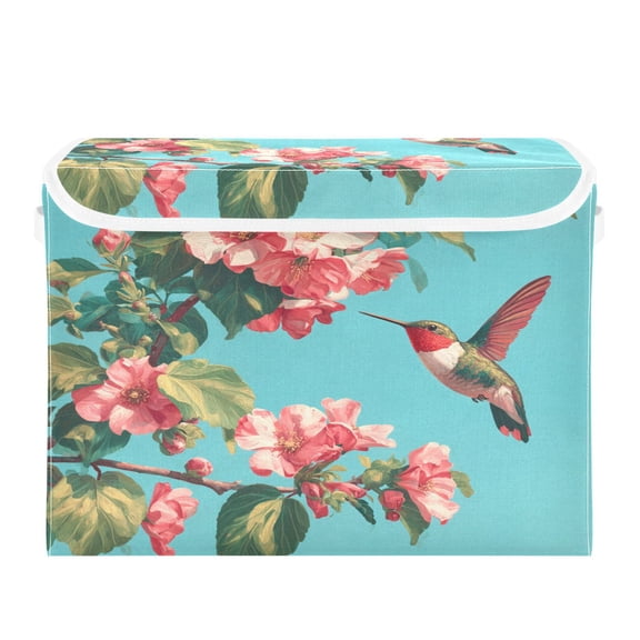 Storage Box With Lid 16.5x12.6x11.8In Lidded Home Storage Bins Foldable Stacked Household Storage Box Beautiful Hummingbird