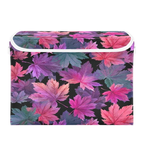 Storage Box With Lid 16.5x12.6x11.8In Lidded Home Storage Bins Foldable Stacked Household Storage Box Beautiful Pink Maple Leaves