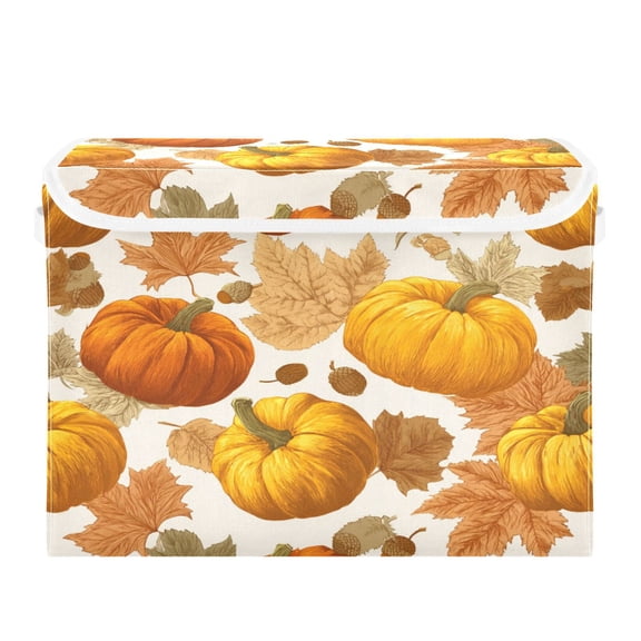 Storage Box With Lid 16.5x12.6x11.8In Lidded Home Storage Bins Foldable Stacked Household Storage Box Beautiful Pumpkin