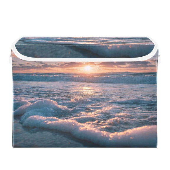 Storage Box With Lid 16.5x12.6x11.8In Lidded Home Storage Bins Foldable Stacked Household Storage Box Beautiful Sea