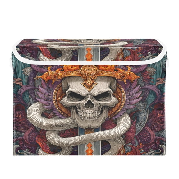 Storage Box With Lid 16.5x12.6x11.8In Lidded Home Storage Bins Foldable Stacked Household Storage Box Beautiful Skull Pattern