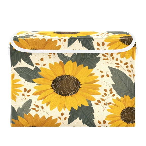 Storage Box With Lid 16.5x12.6x11.8In Lidded Home Storage Bins Foldable Stacked Household Storage Box Beautiful Sunflower Seamless