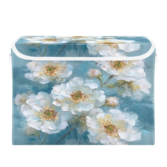 Storage Box With Lid 16.5x12.6x11.8In Lidded Home Storage Bins Foldable Stacked Household Storage Box Beautiful White Flowers Beautiful