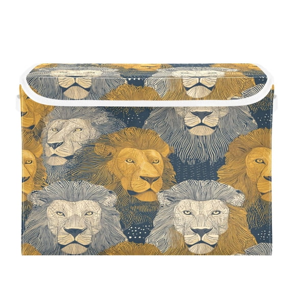 Storage Box With Lid 16.5x12.6x11.8In Lidded Home Storage Bins Foldable Stacked Household Storage Box Beautiful Yellow Lion