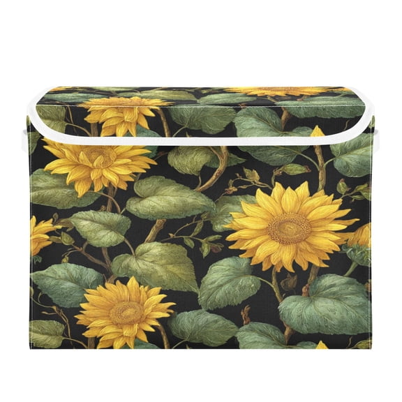 Storage Box With Lid 16.5x12.6x11.8In Lidded Home Storage Bins Foldable Stacked Household Storage Box Beautiful Yellow Sunflower