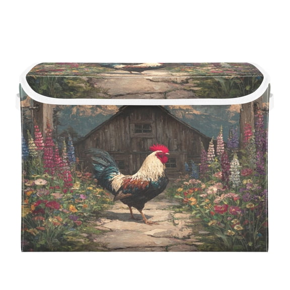 Storage Box With Lid 16.5x12.6x11.8In Lidded Home Storage Bins Foldable Stacked Household Storage Box Big Rooster Beautiful