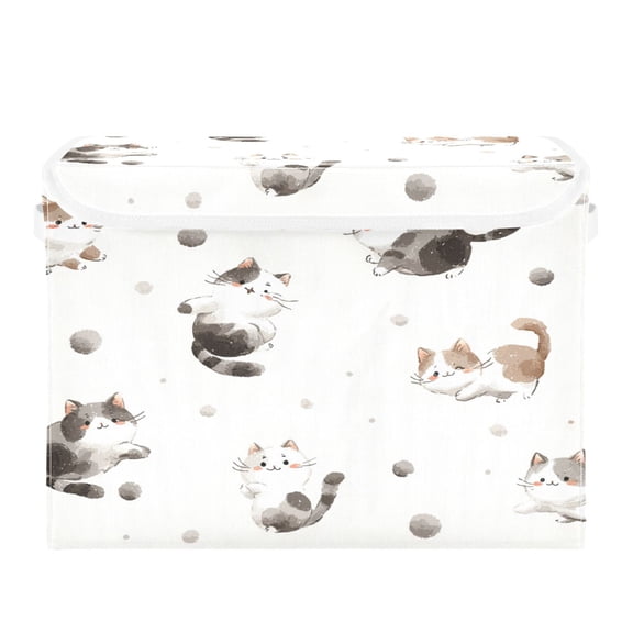 Storage Box With Lid 16.5x12.6x11.8In Lidded Home Storage Bins Foldable Stacked Household Storage Box Black Kitten Seamless