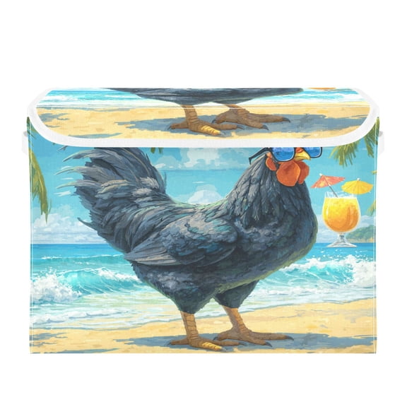 Storage Box With Lid 16.5x12.6x11.8In Lidded Home Storage Bins Foldable Stacked Household Storage Box Black Rooster