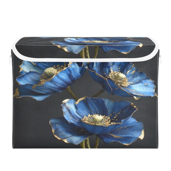 Storage Box With Lid 16.5x12.6x11.8In Lidded Home Storage Bins Foldable Stacked Household Storage Box Blue Beautiful Flowers