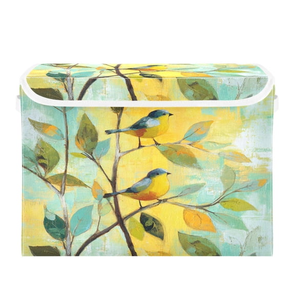 Storage Box With Lid 16.5x12.6x11.8In Lidded Home Storage Bins Foldable Stacked Household Storage Box Blue Birds Beautiful