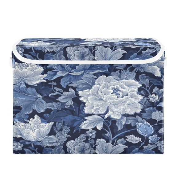 Storage Box With Lid 16.5x12.6x11.8In Lidded Home Storage Bins Foldable Stacked Household Storage Box Blue Flowers Beautiful