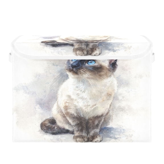 Storage Box With Lid 16.5x12.6x11.8In Lidded Home Storage Bins Foldable Stacked Household Storage Box Blue-eyed Cat Beautiful