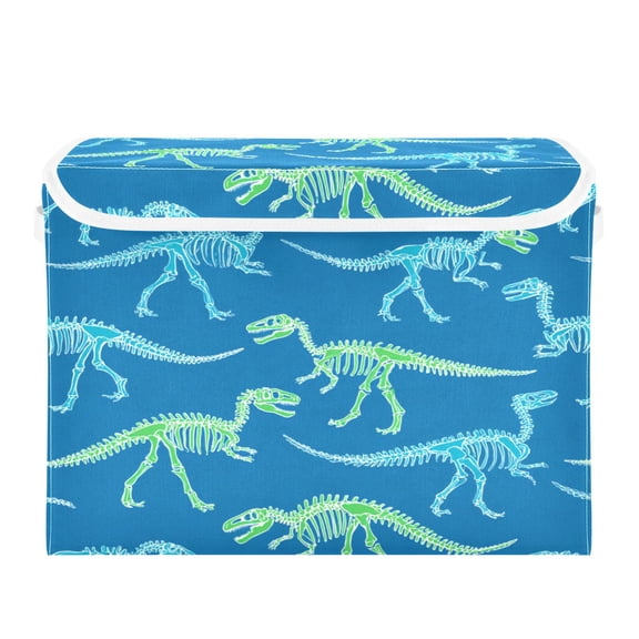 Storage Box With Lid 16.5x12.6x11.8In Lidded Home Storage Bins Foldable Stacked Household Storage Box Bright Blue Dinosaur Pattern