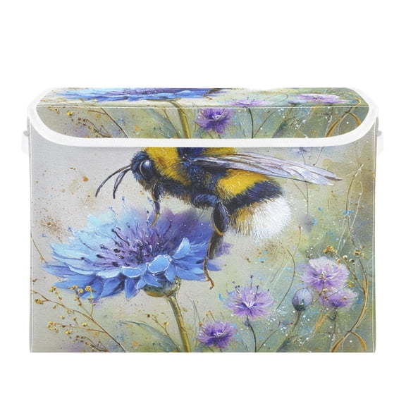 Storage Box With Lid 16.5x12.6x11.8In Lidded Home Storage Bins Foldable Stacked Household Storage Box Bumblebee on Flowers