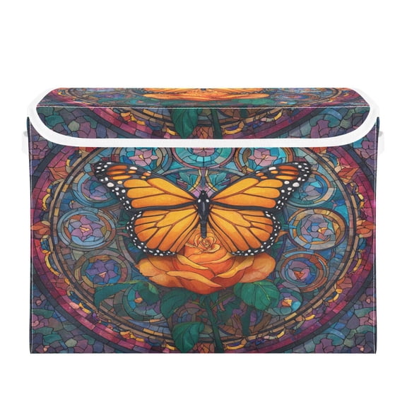 Storage Box With Lid 16.5x12.6x11.8In Lidded Home Storage Bins Foldable Stacked Household Storage Box Butterfly Delicate Petal