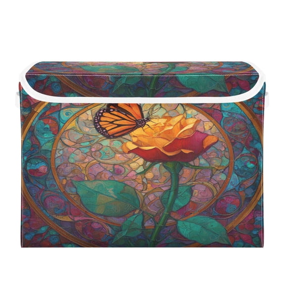Storage Box With Lid 16.5x12.6x11.8In Lidded Home Storage Bins Foldable Stacked Household Storage Box Butterfly Vibrant Wing