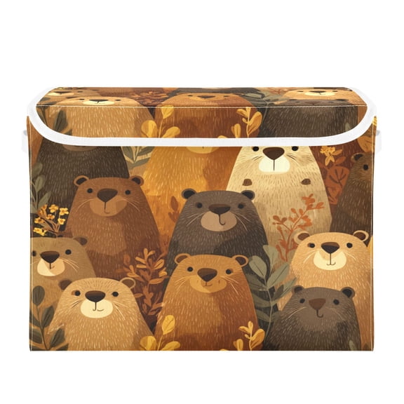 Storage Box With Lid 16.5x12.6x11.8In Lidded Home Storage Bins Foldable Stacked Household Storage Box Cartoon Beaver Group