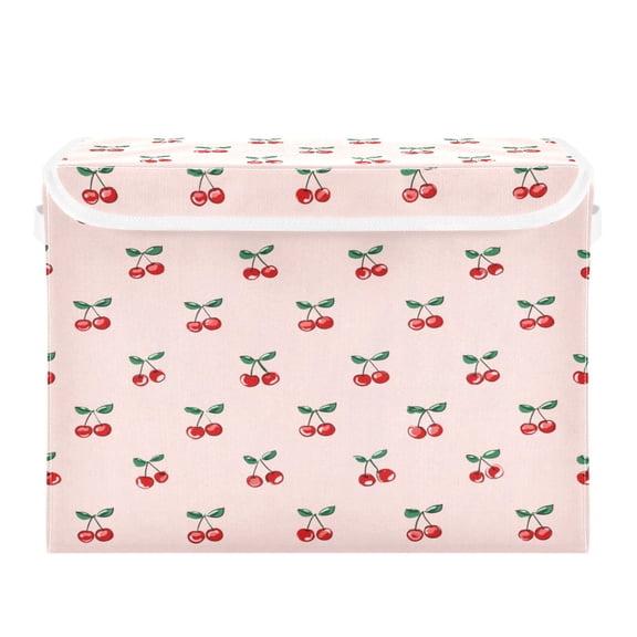 Storage Box With Lid 16.5x12.6x11.8In Lidded Home Storage Bins Foldable Stacked Household Storage Box Cartoon Cherry Pattern