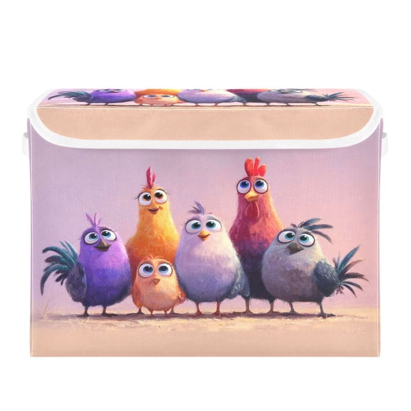 Storage Box With Lid 16.5x12.6x11.8In Lidded Home Storage Bins Foldable Stacked Household Storage Box Cartoon Chick Group