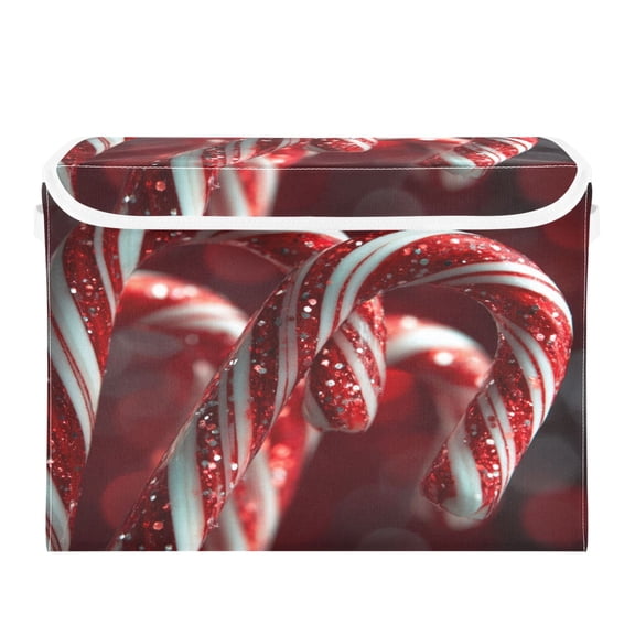 Storage Box With Lid 16.5x12.6x11.8In Lidded Home Storage Bins Foldable Stacked Household Storage Box Cartoon Christmas Candy Cane