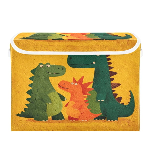 Storage Box With Lid 16.5x12.6x11.8In Lidded Home Storage Bins Foldable Stacked Household Storage Box Cartoon Dinosaur Family