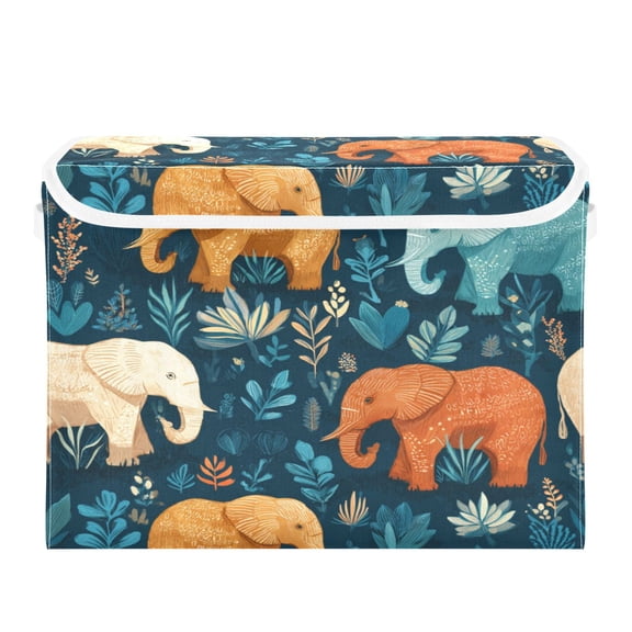 Storage Box With Lid 16.5x12.6x11.8In Lidded Home Storage Bins Foldable Stacked Household Storage Box Cartoon Elephant Seamless