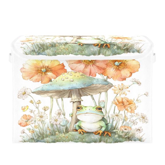 Storage Box With Lid 16.5x12.6x11.8In Lidded Home Storage Bins Foldable Stacked Household Storage Box Cartoon Frog