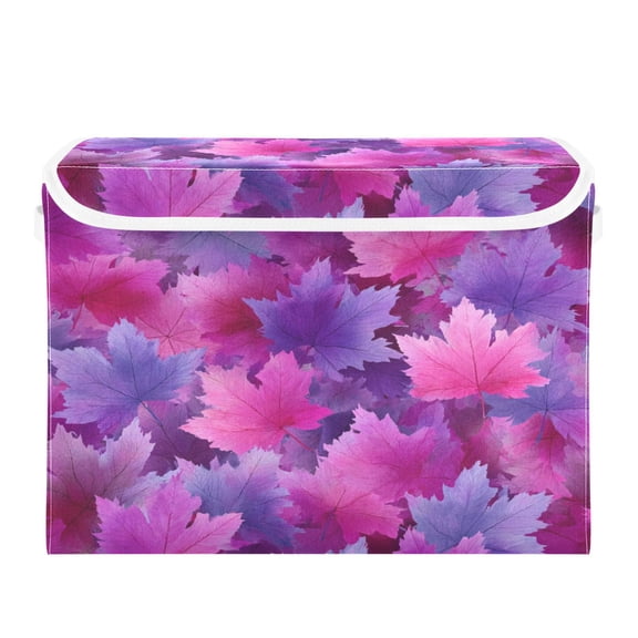 Storage Box With Lid 16.5x12.6x11.8In Lidded Home Storage Bins Foldable Stacked Household Storage Box Cartoon Purple Maple Leaves