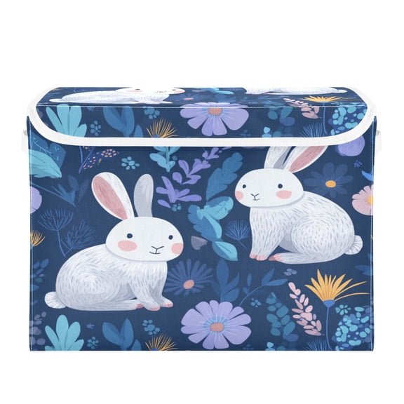 Storage Box With Lid 16.5x12.6x11.8In Lidded Home Storage Bins Foldable Stacked Household Storage Box Cartoon Rabbits Various Poses