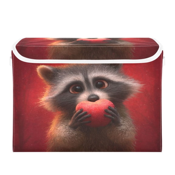 Storage Box With Lid 16.5x12.6x11.8In Lidded Home Storage Bins Foldable Stacked Household Storage Box Cartoon Raccoon