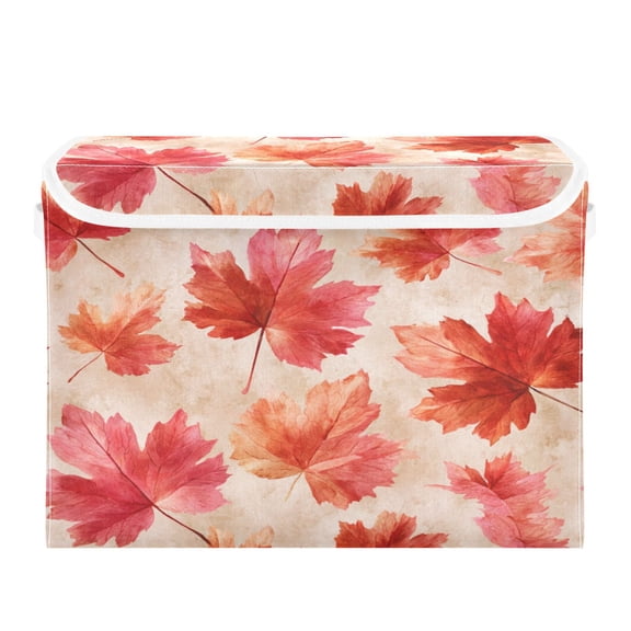 Storage Box With Lid 16.5x12.6x11.8In Lidded Home Storage Bins Foldable Stacked Household Storage Box Cartoon Red Maple Leaf
