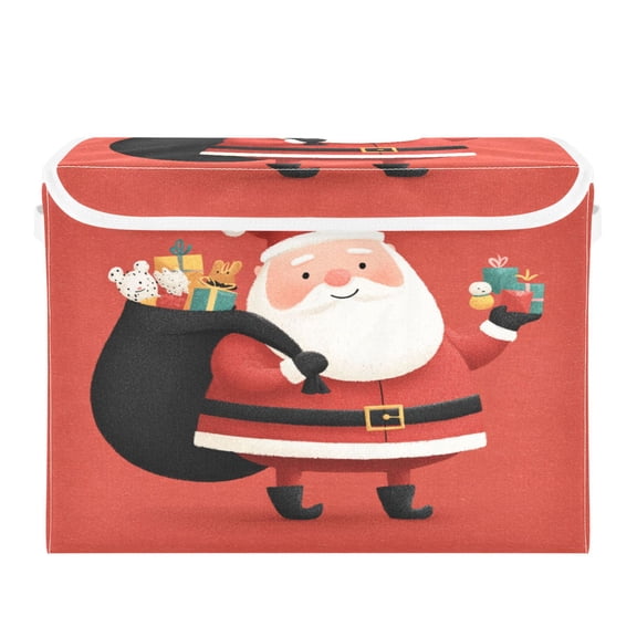 Storage Box With Lid 16.5x12.6x11.8In Lidded Home Storage Bins Foldable Stacked Household Storage Box Cartoon Red Santa Claus