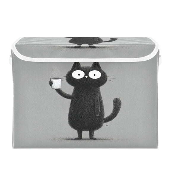 Storage Box With Lid 16.5x12.6x11.8In Lidded Home Storage Bins Foldable Stacked Household Storage Box Cat Drinks Coffee