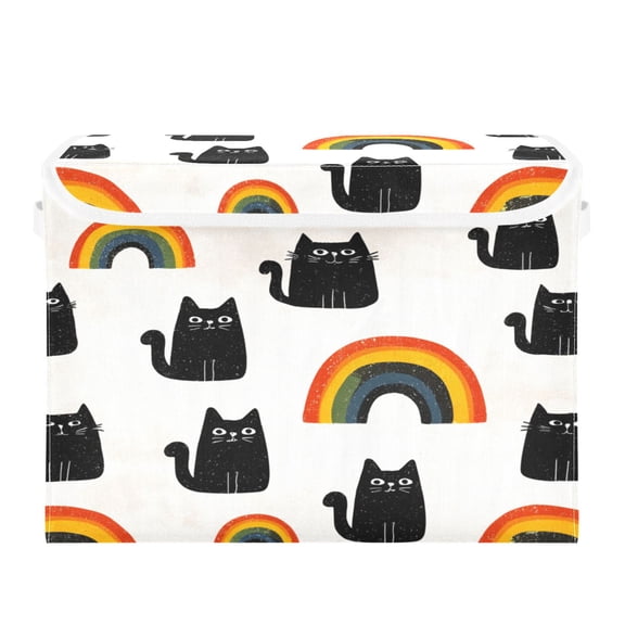 Storage Box With Lid 16.5x12.6x11.8In Lidded Home Storage Bins Foldable Stacked Household Storage Box Cat Seamless