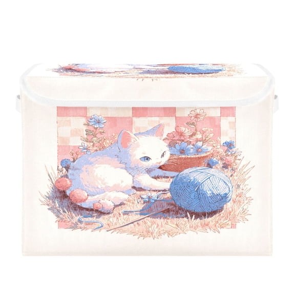 Storage Box With Lid 16.5x12.6x11.8In Lidded Home Storage Bins Foldable Stacked Household Storage Box Cats and Balls Of Yarn