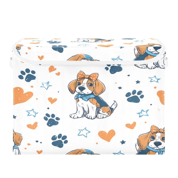Storage Box With Lid 16.5x12.6x11.8In Lidded Home Storage Bins Foldable Stacked Household Storage Box Charming Beagle