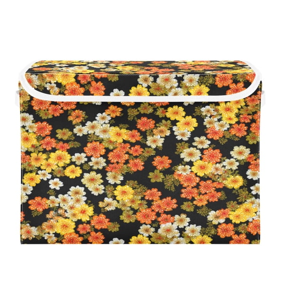 Storage Box With Lid 16.5x12.6x11.8In Lidded Home Storage Bins Foldable Stacked Household Storage Box Cheerful Orange Daisy Bloom